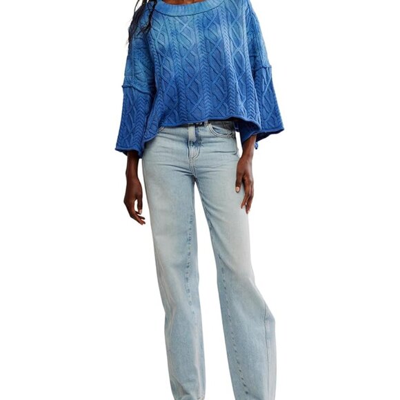 Free People Blue Cable Knit Sweater - Picture 6 of 9